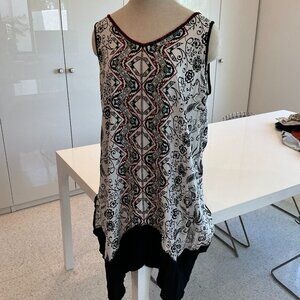 Krista Lee, Rayon Beaded and Deco Stitched Handkerchief Hem Dress, Size L